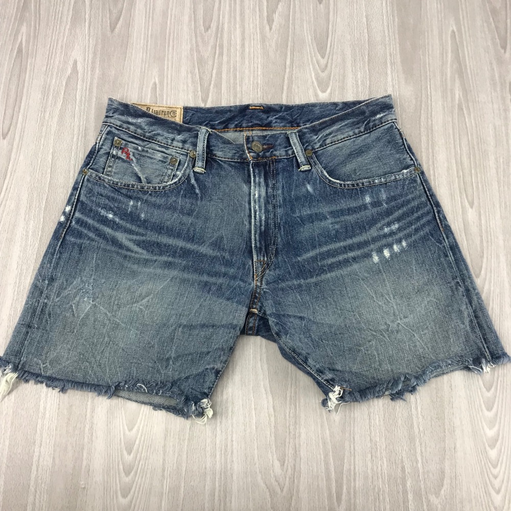 Polo Ralph Lauren Distressed Denim‎ Shorts Medium Wash Raw Hem Size 32